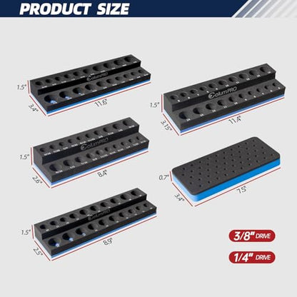 Foam Socket Organizer for Tool Box Drawer,Sockets Holder for Both 3/8&1/4” Square Drive Deep&Standard Sockets (Metric&SAE),and 1/4” Hex Bit Holder Organizer for 50 Bits,tool organizer trays