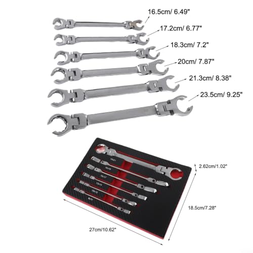 6PCS Flexible Head Flare Nut Wrench Set, 12-Point Metric Double-End Spanners (9-21mm), Chrome Vanadium Steel for Automotive & HVAC