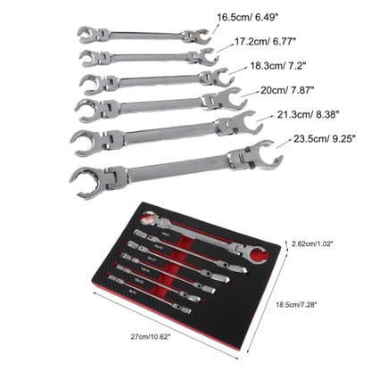 6PCS Flexible Head Flare Nut Wrench Set, 12-Point Metric Double-End Spanners (9-21mm), Chrome Vanadium Steel for Automotive & HVAC