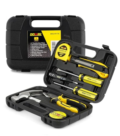 DOWELL Small Homeowner Tool Set 9 Pieces General Household Small Hand Tool Kit with Plastic Tool Box Storage Case - style: HYT8