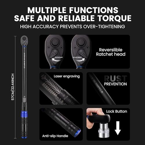 1/2-Inch Drive Click Torque Wrench, 30-300 ft-lb (40.7-406.8 Nm), ±3% Accuracy 72-Tooth Dual-Direction Ratchet, Mechanical Hand Tool for Lug Nuts, Tire Change, Truck & Auto Maintenance - size: 1/2" DR.『30-300 FT.LB』