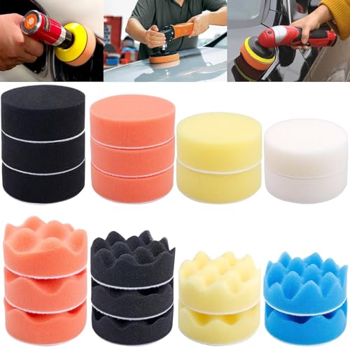 Augshy Polishing Pad, 31 Pcs 3 Inch Polishing Pad Kit, 3 Inch Buffing Pads for Drill Adapter Car Auto Polisher