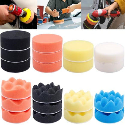 Augshy Polishing Pad, 31 Pcs 3 Inch Polishing Pad Kit, 3 Inch Buffing Pads for Drill Adapter Car Auto Polisher