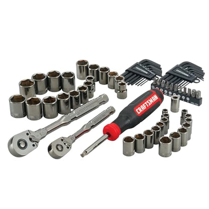 CRAFTSMAN OVERDRIVE 64-Piece Gunmetal Chrome Mechanics Tool Set, Standard SAE/Metric Socket Set, with Hard Case (CMMT99064)
