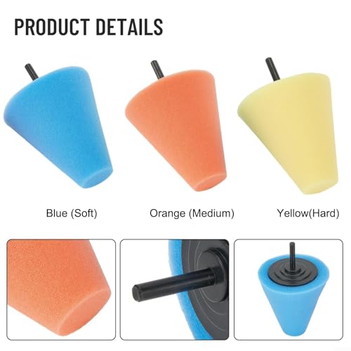 Drill Polishing Sponge Kit Cone Foam Buffing Pads Wheel Hub Cleaning Tool Curved Polisher Metal Detailing Sponges for Automotive Paint Correction and Stainless Steel Buffer Reusable Set