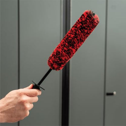 Mothers Wheel Barrel Brush, 16-Inch Wheel Cleaning Brush for Car Detailing, Long Reach Rim and Spoke Tool for Brake Dust, Red and Black, 1 Pack