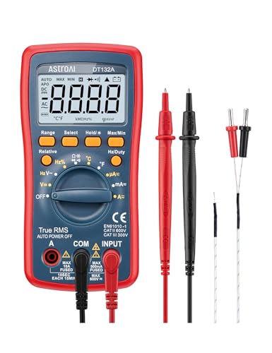AstroAI Digital Multimeter, TRMS 4000 Counts Volt Meter (Manual and Auto Ranging); Measures Voltage Tester, Current, Resistance, Continuity, Frequency; Tests Diodes, Temperature (Red) - size: DT132A Multimeter