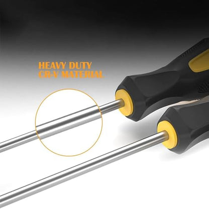 2Pcs 12-Inch Phillips & Flat Screwdriver Set, Long Cross Head & Slotted Blade Design, 6mm Tip Magnetic Extended Screwdriver - color: Black & Yellow