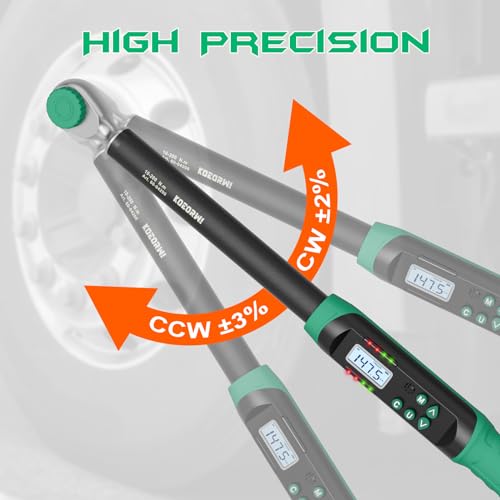 1/2 Inch Drive Digital Torque Wrench, 7.38-147.5Ft.lb/10-200N.m, Long Electronic Torque Wrench with Preset Value, Buzzer & LED Indicator, 2% Accuracy for Bike, Motorcycles, Car - size: 7.38-147.5 Ft-lb/10-200 Nm, style: 1/2-Inch