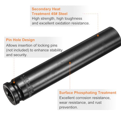 HARFINGTON 3pcs 6-Point Deep Impact Socket 1/2" Drive 21mm Metric Socket 6" (150mm) Extra Long Heat-Treated 45# Steel for Home Auto Spindle Axle Hex Nuts Bolts Repair, Black - size: 21mm + 6" Long