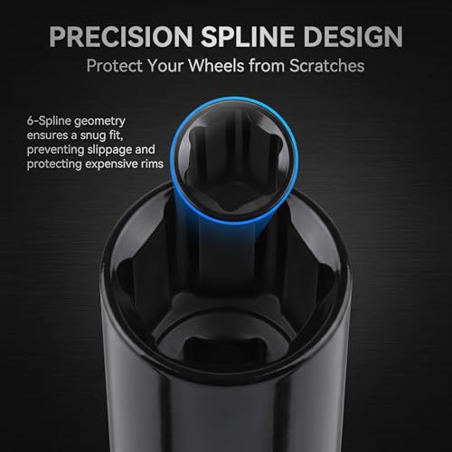 6 Spline Lug Nut Socket, Steel Lugs Nuts Removal Tool, Wheel Lock Nut Key, Wheel Lock Removal Tool for 19 mm(3/4 Inch) & 21 mm(13/16 Inch) Hex Socket Wrench (Black)