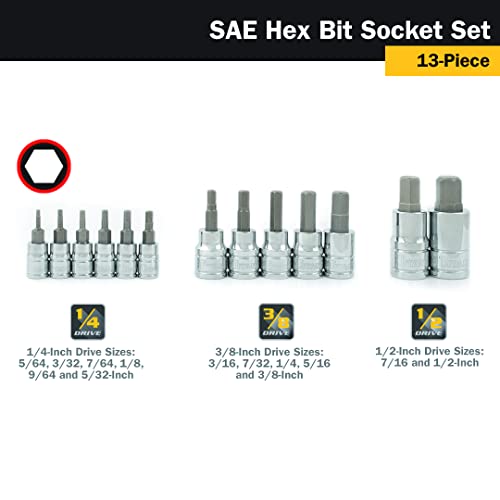 Titan 85530 13-Piece SAE Hex Bit Socket Set, Magnetic Socket Organizer with Laser-Etched Size Markings - style: New Metric Hex