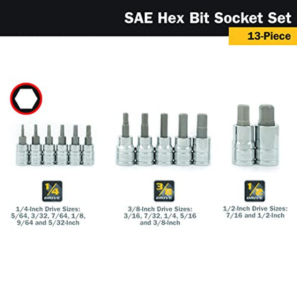 Titan 85530 13-Piece SAE Hex Bit Socket Set, Magnetic Socket Organizer with Laser-Etched Size Markings - style: New Metric Hex