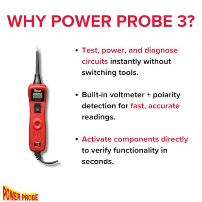 Power Probe 3 Circuit Tester, Supplies Power & Ground (PP3CSRED) - color: Red