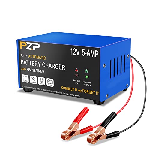 12v Smart Car Battery Charger, 5Amp Fully-Automatic Trickle Charger, Battery Desulfator with Auto Repair, 12 Volt Battery Maintainer, Winter Mode, Suitable for AGM, Deep Cycle, Lawn Mower, RV - color: Blue