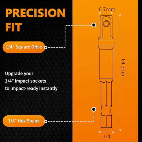 Mellbree Impact Socket Adapter, 4 Pack 1/4 Inch Drill Socket Adapter for Impact Driver/Drill, Automotive DIY, Extension Socket Bits, Handle Nut Driver and Drills - size: 1/4 to 1/4in