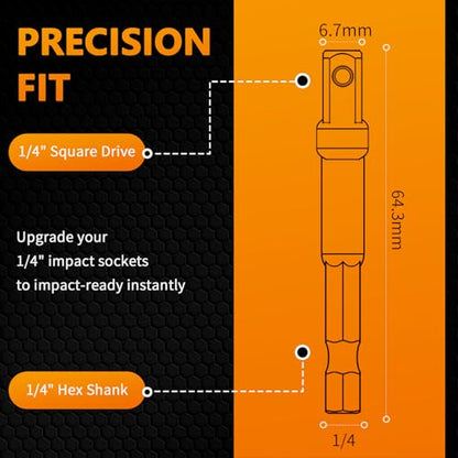 Mellbree Impact Socket Adapter, 4 Pack 1/4 Inch Drill Socket Adapter for Impact Driver/Drill, Automotive DIY, Extension Socket Bits, Handle Nut Driver and Drills - size: 1/4 to 1/4in