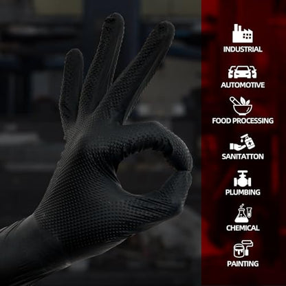 Jointown Upgraded 10 Mil Heavy Duty Nitrile Gloves, Mechanic Gloves Nitrile Disposable, with Raised Diamond Texture, Case of 100, Black, Medium - color: Black 10 Mil, size: Medium