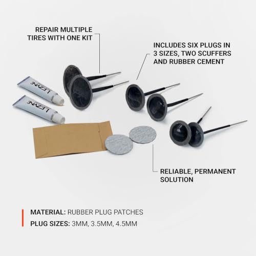 LEZYNE Tubeless Pro Plugs Bicycle Tire Repair Kit | 6-Plug Puncture Sealing System with Abrasive Scuffer Pads & Rubber Cement Adhesive, Bike Maintenance Set
