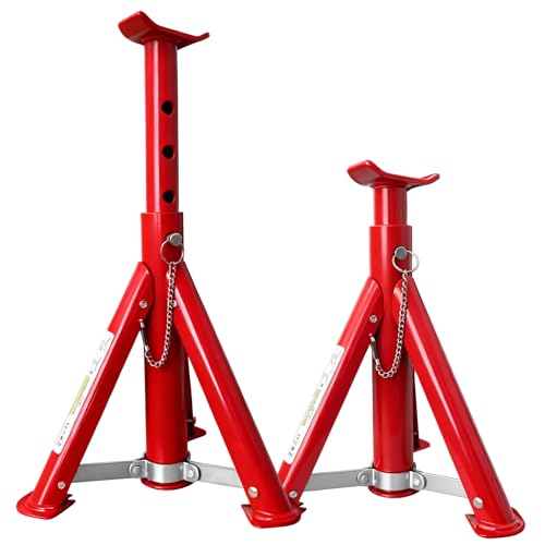 3 Ton Foldable Jack Stands (6,600 LBs) - Heavy Duty Car Jack Stand for Trucks&SUV&DIY- Adjustable Height 11.42"-16.06" with Safety Pin - Ideal for Home Garage, Workshops, UTV/ATV - Red, 1 Pair - size: 3 Ton Foldable Jack Stands