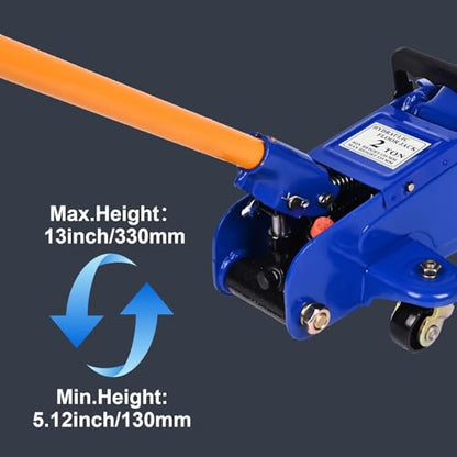 Low Profile Floor Jack 2 Ton (4,400 lbs), Heavy Duty Steel Hydraulic Racing Car Jack, Single Piston Quick Lift Pump with 5.1"-13" Lifting Range, Portable Hydraulic Floor Jack (Blue) - color: Blue, style: 2 ton