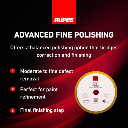 RUPES 9.DA150M Pack of 24 Yellow D-A Fine Finishing Foam Pads 150mm | Ideal for Paint Correction & Gloss Enhancement | Moderate to Fine Defect Removal | Compatible with 5" Backing Plate - size: Fine 150mm, style: Pack of 24