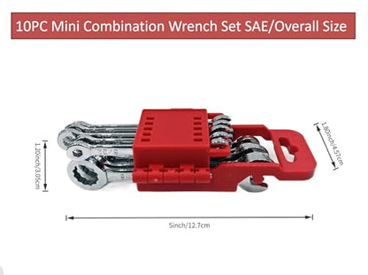 Small Wrench set, 10-Piece Mini Combo Wrench set, Ignition Wrench, Micro&Thin, SAE Size: 5/32", 3/16", 13/64", 7/32", 15/64", 1/4", 9/32", 5/16", 3/8", 7/16", with Unique Wrench Organizer (Red) - size: SAE