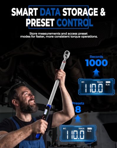 1/2 Drive Digital Torque Wrench ±2% Accuracy 4 Unit For Car Repair | 12.54-250.7ft-lb (17-340 N.m)，4 Unit: N·m, in-lb, ft-lb, kg·m，Extended Design：26.5”，Peak & Track Modes，LED & Buzzer Alarm - size: 12.54-250.7 Ft. Lb, style: Auto Repair Tools，Tire Remova