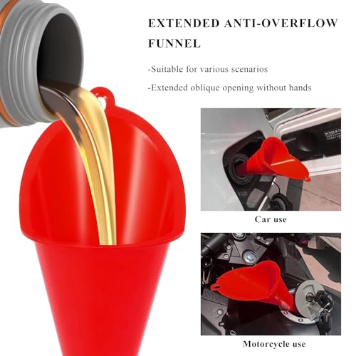 Oil Funnel, Multi-Purpose Plastic Long Neck Oil Funnel, Automotive Use Funnels for Filling Oils Lubricants Water Diesel, Kitchen Funnels for Filling Bottles Jars (Red) - color: Red, 1 PCS