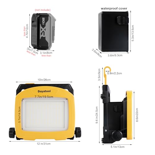 7000LM 45W Waterproof Cordless LED Work Flood Light, Compatible for Dewalt Makita 20V Milwaukee 18V m18 Rechargeable Lithium Tool Battery,Portabale for Construction Jobsite - style: Cordless Version-7K LM-Yellow