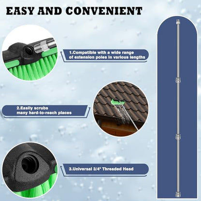 10“ Car Wash Brush Head, Scrub Brush Attachment for Extension Pole, Outdoor Cleaning Tool for Window, Wall, Floor, Deck, Patio - size: 1 Pack