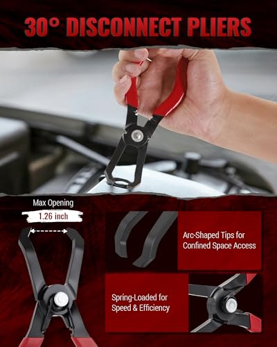 Reywoo Fuel Line Pliers Set, 7 pc Disconnect Set | W Fuel Line/Hose Clamp/Removal Pliers, Electrical Disconnect/ 30° Push Pin Tools, Trim Panel Clip Remover & 9" Filter Caliper