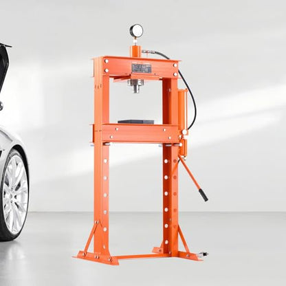 VEVOR Hydraulic Shop Press, 30 T H-Frame Pneumatic Shop Press with Press Plate & Triangular Support, Stable Garage Floor Adjustable Hydraulic Press with Relief Valve, Fit for Bending & Straightening - size: 30T