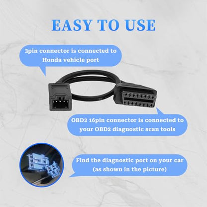 OBD1 to OBD2 Adapter Fits for Honda 3Pin OBD Diagnostic Cable Connector | Compatible for Honda Old Vehicles 3 Pin OBD1 to 16 Pin OBD2 Adapter, Work with Obdii Diagnostic Scanner Tools/Code Reader - style: Fit for honda-3pin