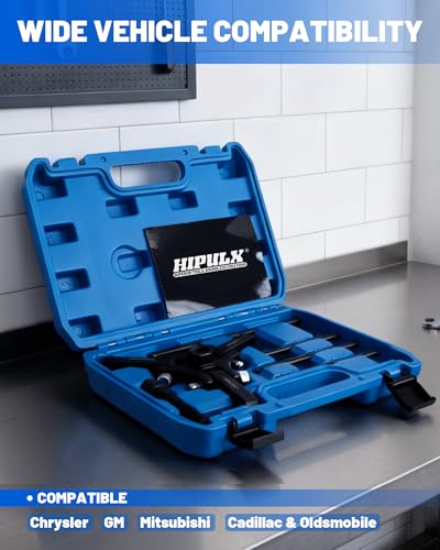 Harmonic Balancer Puller Kit - 3-Jaw Crank Pulley Removal Tool with 4 Force Rods & Case - No Radiator Disassembly Needed Tight Engine Compartments- Fits GM F-ord Ch-evr-olet C-adill-ACS etc.