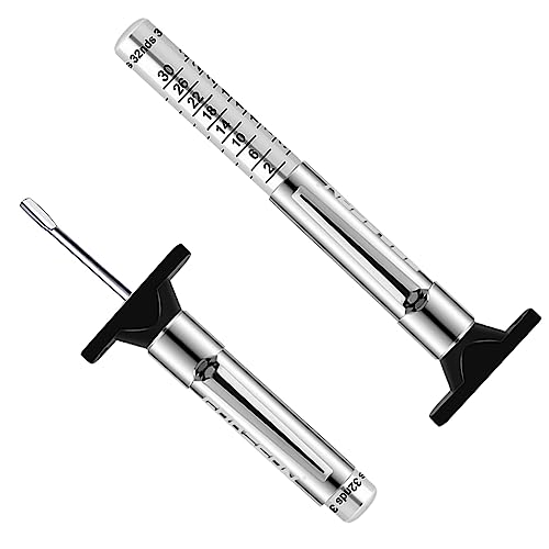 GODESON Tire Tread Depth Gauge,Metal Tread Depth Gauge with Clip,Tire Depth Gauge 32nds for car, Truck, Vehicle, Motocycler etc(Pack of 2) - color: silver