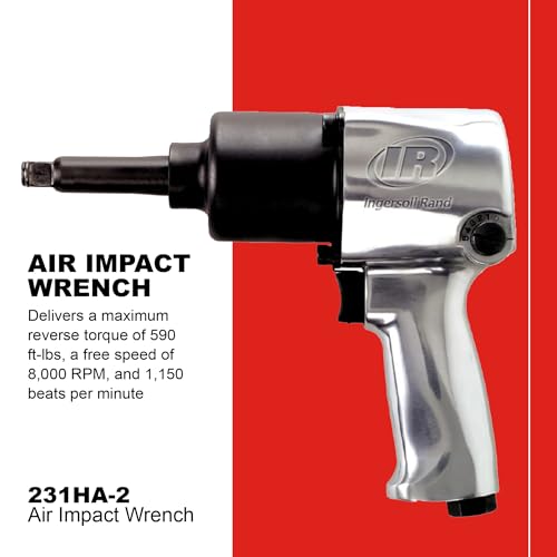 Ingersoll Rand 231HA-2 1/2" Air Impact Wrench, 2" Ext Anvil, Super Duty, 600 ft-lb Torque, Friction Ring Retainer, Pistol - size: 1/2" Impact - Extended Anvil