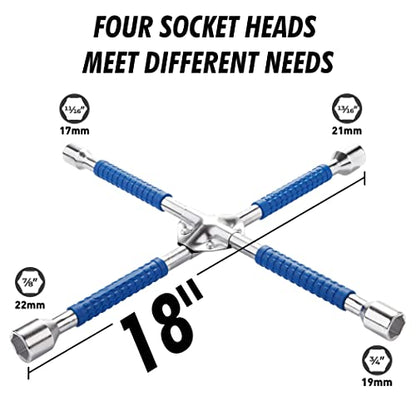 CARTMAN 18 Inch Heavy Duty Non-Slip 4-Way Universal Cross Lug Wrench | Non-slip grip ensures secure hold while loosening lug nuts, robust cross structure for effortless roadside tire replacement - size: 18" Blue