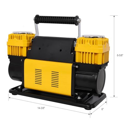 12V Dual Cylinder Heavy Duty Air Compressor,Tire Inflator with Pressure Gauge, Max 150 PSI,Tire Inflator Air Pump for Car, SUV, RV, Truck