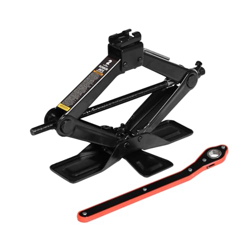 Big RED Wide Base Cross Car Scissor Jack: Steel Portable Quick Lift Tire Jacks Include Ratchet Wrench for Car, Truck, Sedans and MPV, 2 Ton (4,409 lbs) Capacity, Black