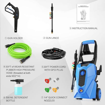 Electric Pressure Washer 5000 PSI 2.8GPM Portable Power Washer with 4 QC Nozzles, 500ML Foam Cannon for Cars/Fences/Driveways/Home/Patios Cleaning, Blue - color: Blue