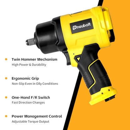 1/2" Air Impact Wrench High Torque 1750 ft-lbs,Heavy Duty Double Hammers with Variable Power Settings,Includes 11-Piece CR-V Socket Set & Hard Case