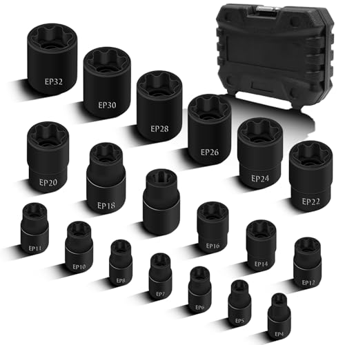 19PCS External Torx Plus Socket Set, 1/2” 3/8” 1/4'' Dr. EP Sockets | 5 & 6 Point EP Sockets, EP4-EP32, Female External, E-Torx Plus Socket, External, Cr-V Steel, High Deformation Prevention - size: 19Pcs External Torx Plus Socket Set