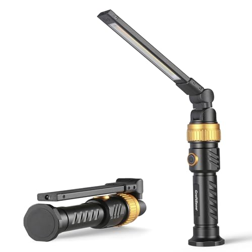 Magnetic Work Light | 1200LM Magnetic LED Work Light Rechargeable Foldable Light Bar | 360°Rotation 5 Modes | Portable Power Bank for Auto Repair|Grill|Camping and Outdoor(Gold) - color: Gold