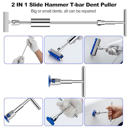 116PCS Car Dent Puller Kit, PDR Tool Kit with Glue Gun, Suction Cups, Bridge Puller & T-Bar Puller, Paintless Dent Repair for Trucks, SUVs, Complete Auto Body Tools for Shop & Advanced DIY User