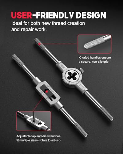 Kolvoii 81-Piece Tap and Die Set, SAE & Metric #4–1/2" & M3–M12, Heavy-Duty GCr15 Steel Rethreading Tool Kit with Coarse and Fine Threads for Internal and External Threads - size: 81-Piece Metric & SAE