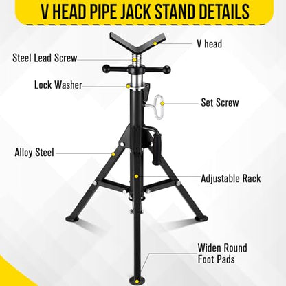 2PCS Pipe Jack Stand, Heavy Duty Pipe Stand, 2500LB Jack Stands Carbon Steel with Portable Folding Legs 28-52 Inch Height Adjustable 1/8"-12" Capacity - color: Black | 2PCS