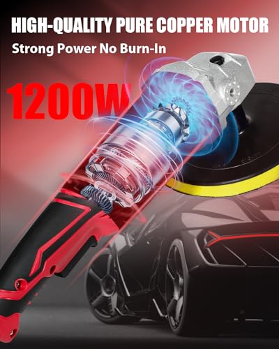 AVID POWER Car Buffer Polisher, 1200W 7 Inch/6 Inch Rotary Buffer Waxer, 6 Variable Speed 1600-3500 RPM, Detachable Handle & Side Handle for Car Detailing, Boat Sanding, Polishing and Waxing - color: Light Red