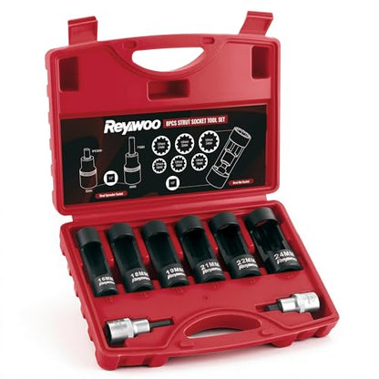 Reywoo Strut Nut Socket Set, 8Pcs Suspension Strut Spreader Tool 16mm 18mm 19mm 21mm 22mm 24mm with 12 Point 1/2" Drive, Shock Absorber Socket for Easy Remove Strut Nuts