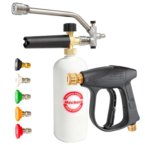 Foam Cannon Kit for Car Wash, Short Pressure Washer Gun with 1L Foam Cannon, Dual Connector Accessory – 1/4" Quick Connect, 5 Nozzle Tips, 3600 PSI, 2.5 GPM